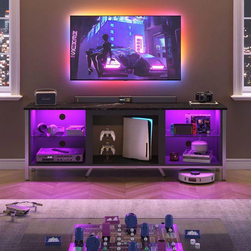 Bestier 70" Modern TV Stand with Electric Fireplace and LED Lights, Gaming Entertainment Center with Cabinet and Large Storage in Living Room,Walnut