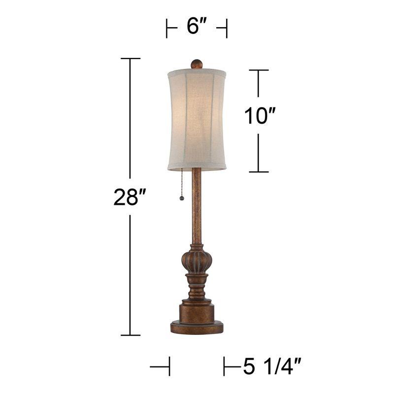 Regency Hill Traditional Buffet Table Lamps 28" Tall Set of 2 Warm Brown Wood Tone Fabric Drum Shade for Dining Room