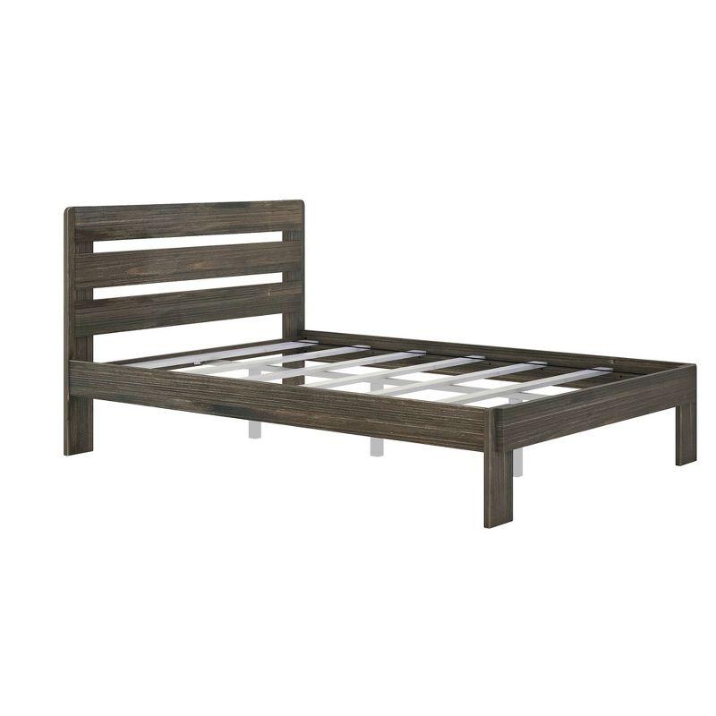 Barnwood Brown Pine Queen Platform Bed with Headboard