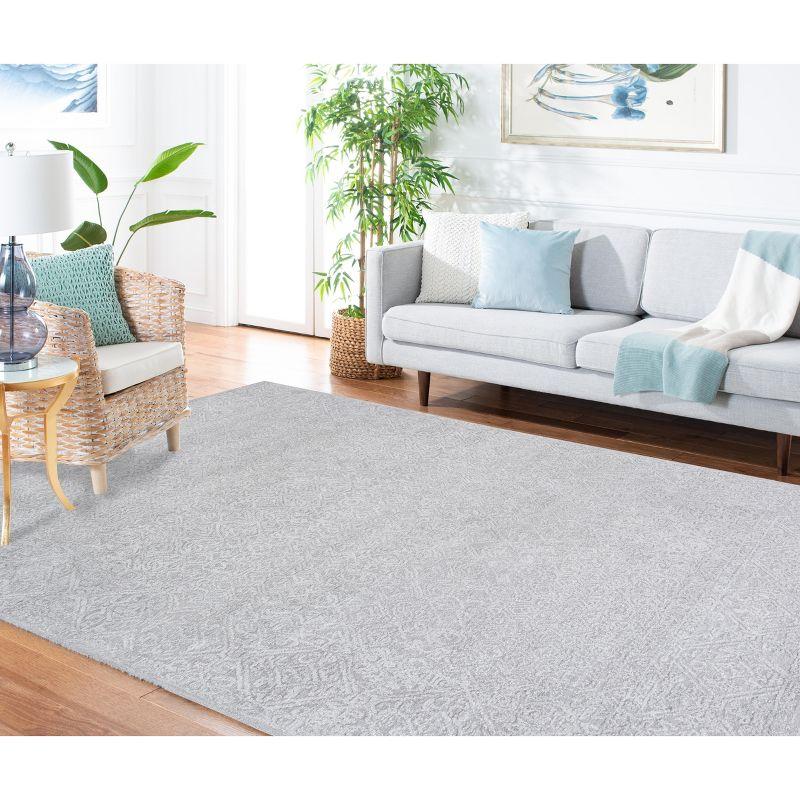 Gray Handmade Tufted Wool and Silk Square Rug