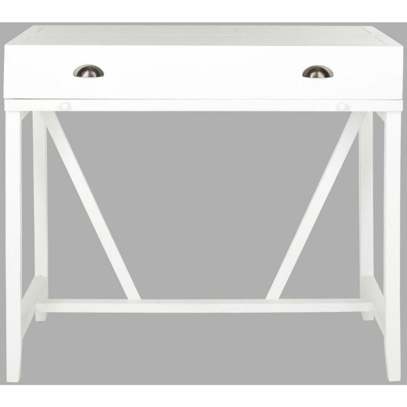 White Wood Transitional Desk with Drawers and Hutch