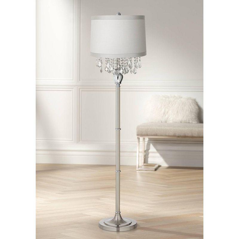 Springcrest White Fabric Medium Drum Lamp Shade 15" Top x 16" Bottom x 11" High (Spider) Replacement with Harp and Finial