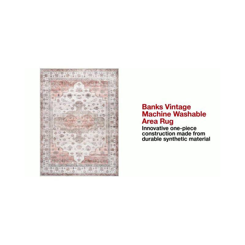 Beige Vintage Medallion Machine Washable Area Rug