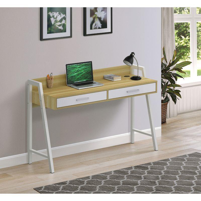 Saint Birch Fenton 47'' Natural & White Contemporary Writing Desk with Drawers