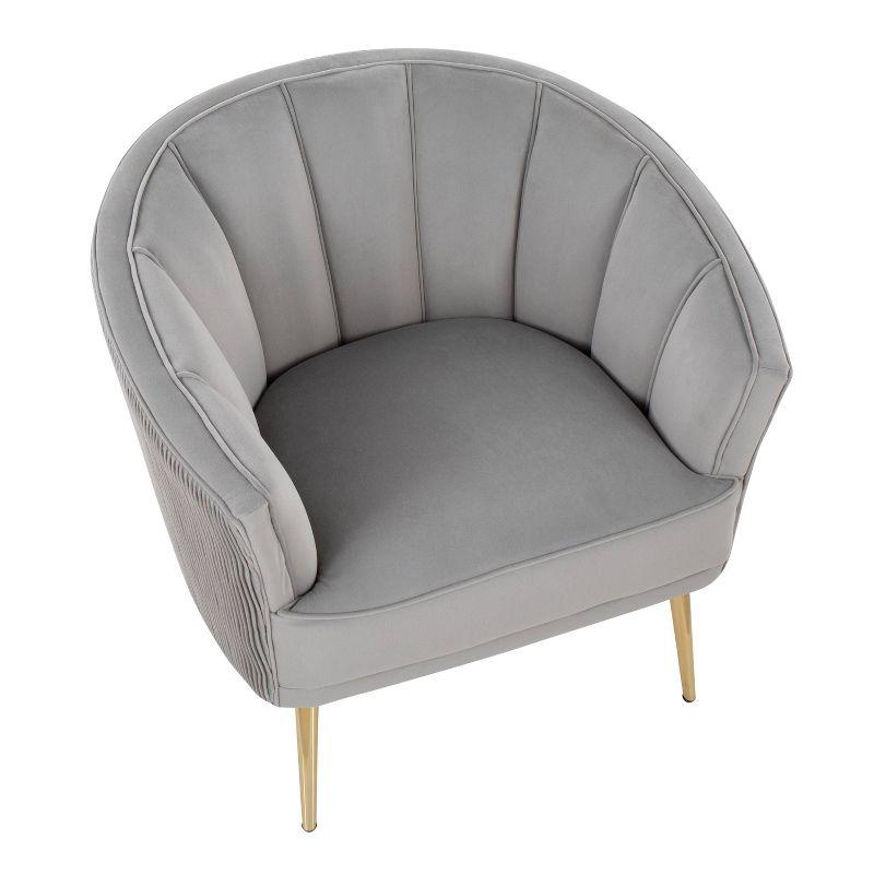 Tania Pleated Waves Accent Chair Silver/Gold - Lumisource: Velvet Upholstery, Gold Metal Legs, Chic Bedroom Decor