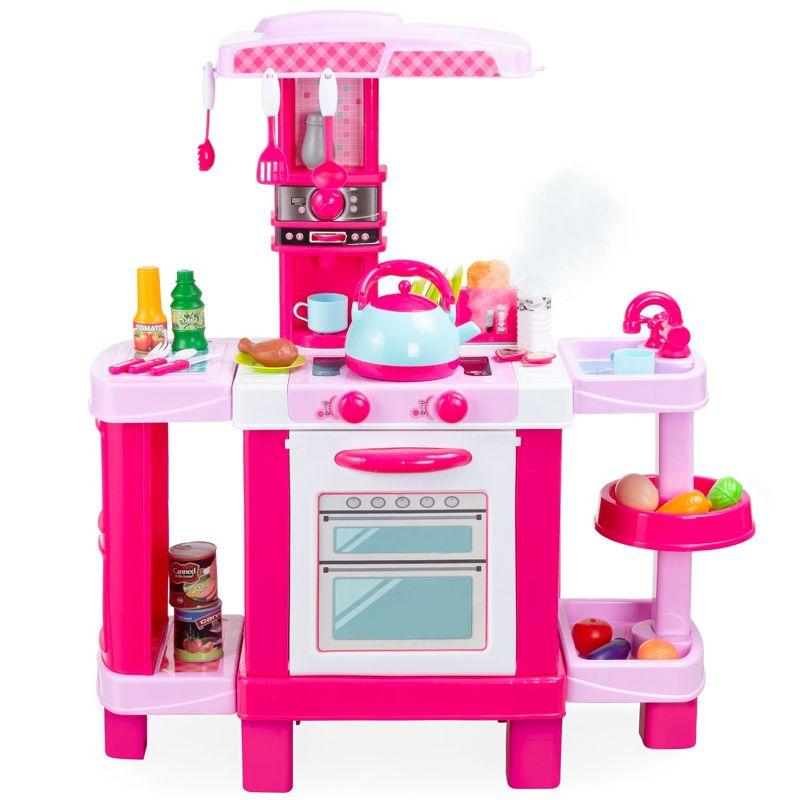 Pink Pretend Play Kitchen Set with Water Vapor Teapot and Accessories