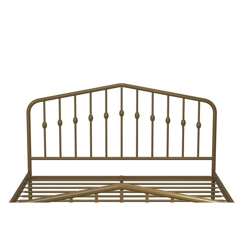 Bushwick Queen Gold Metal Platform Bed with Round Finials and Storage Drawer