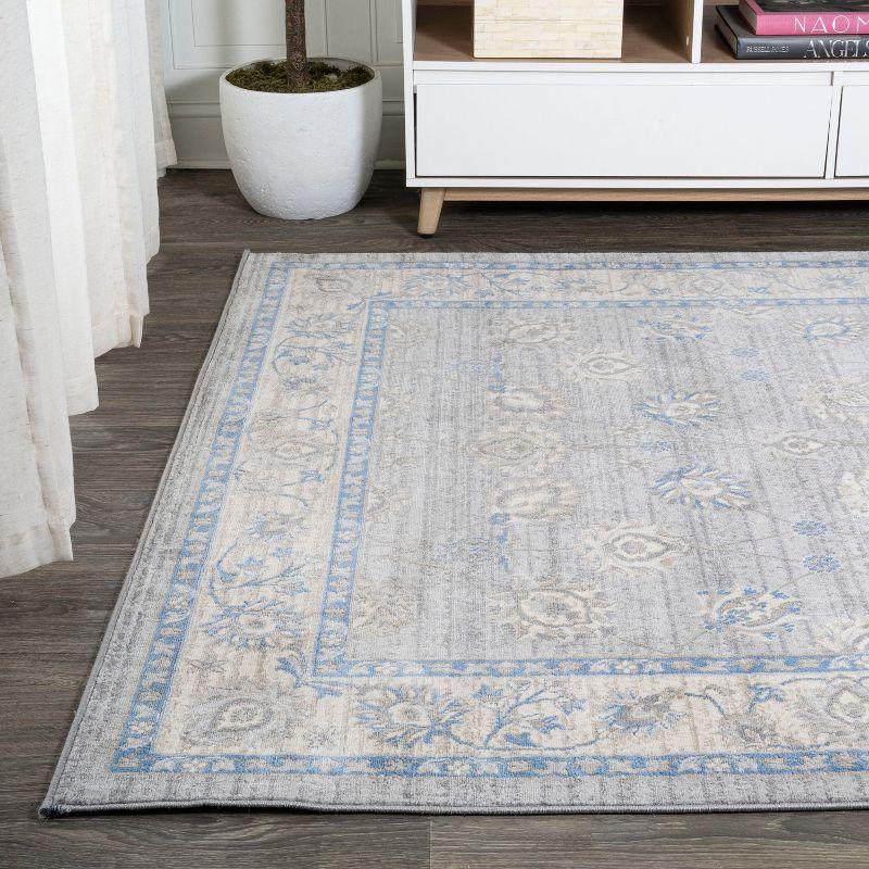 Elegant Gray/Blue Floral Synthetic Area Rug 4' x 6'