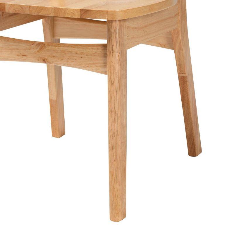 Baxton Studio 2pc Tadeo Wood and Rattan Dining Chair Set Oak Brown/Light Brown: Rubberwood Frame, Spot Clean