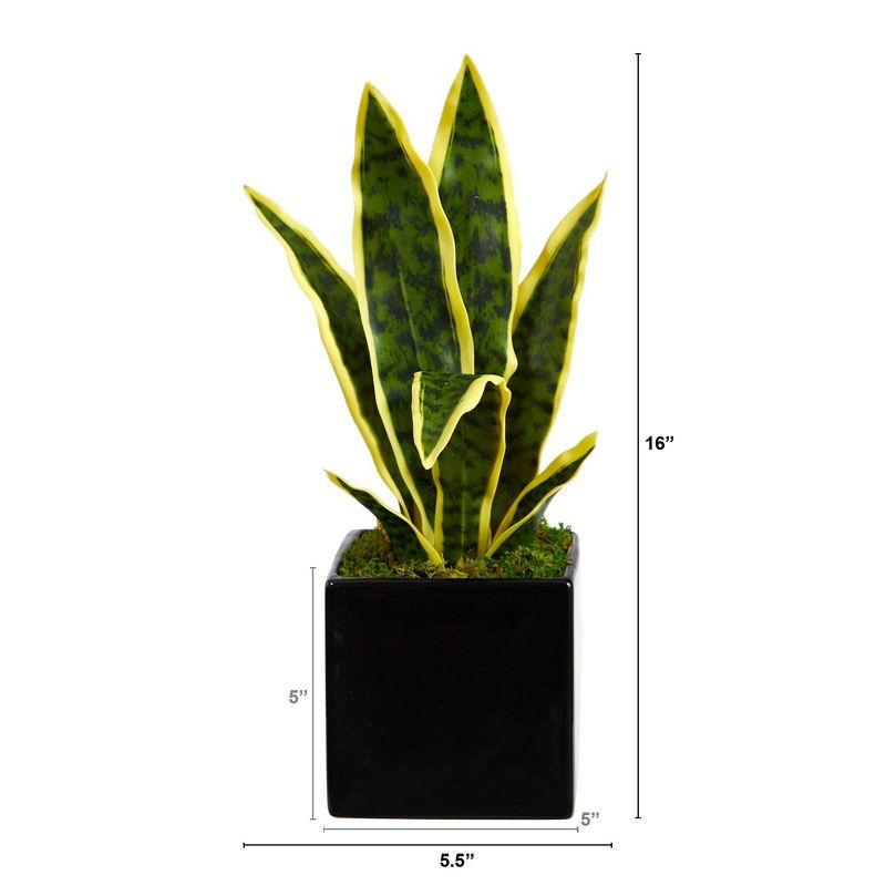 Nearly Natural 16-in Sansevieria Artificial Plant in Black Planter