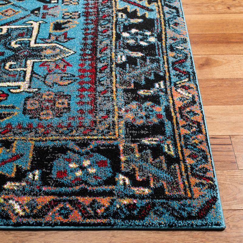 Vintage Hamadan Light Blue & Black Geometric Synthetic Rug