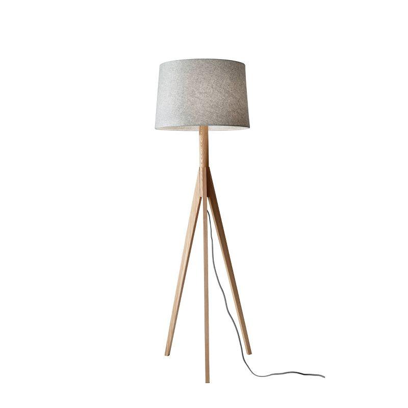 Eden Floor Lamp Natural - Adesso: Modern Wooden Tripod with 3-Way Switch, Polyester Shade