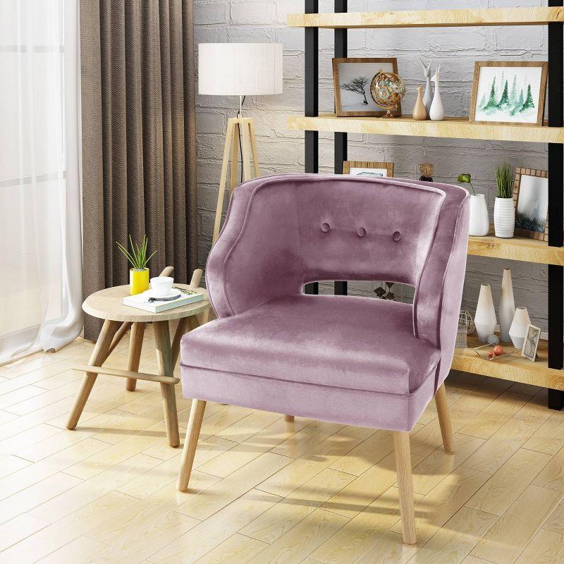 Light Lavender Velvet Mid-Century Accent Chair with Wood Legs