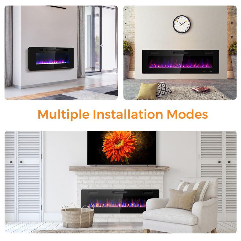 Tangkula 60" Recessed Electric Fireplace 750W/1500W heater in Wall Remote Control w/Timer Available Flame Color