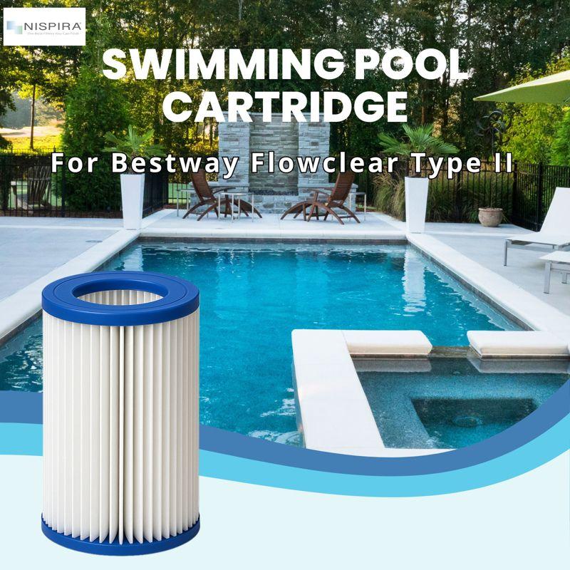 Nispira Pool Filter Replacement for Bestway Flowclear Hot Tubs Type II Cartridge Lay Z Spa Filter Pump 58094 530-800 Gal. | Pack of 2