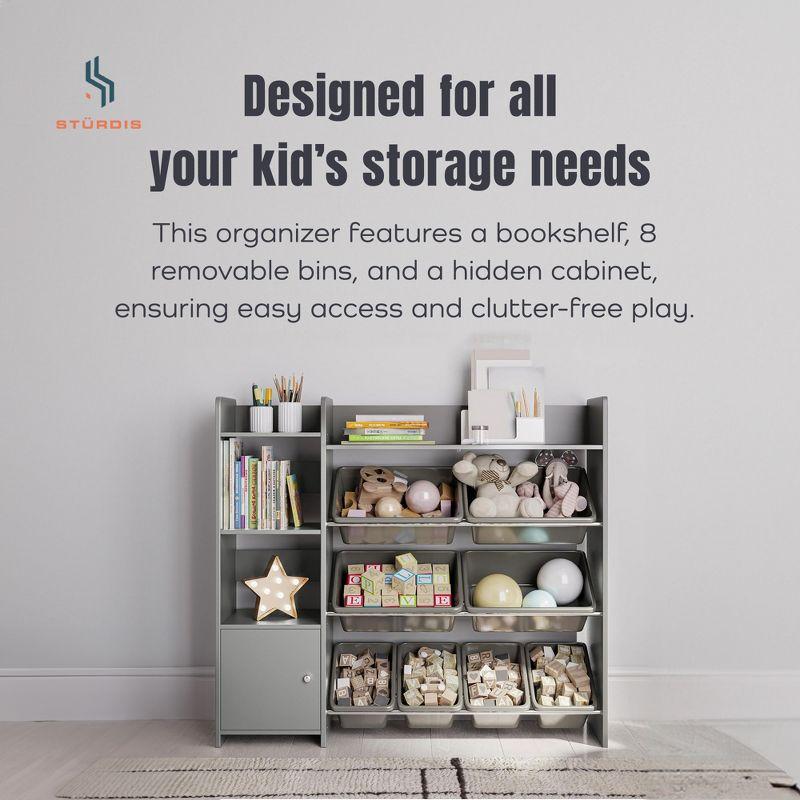 Gray Kids Toy Storage Organizer with Bookshelf and Bins