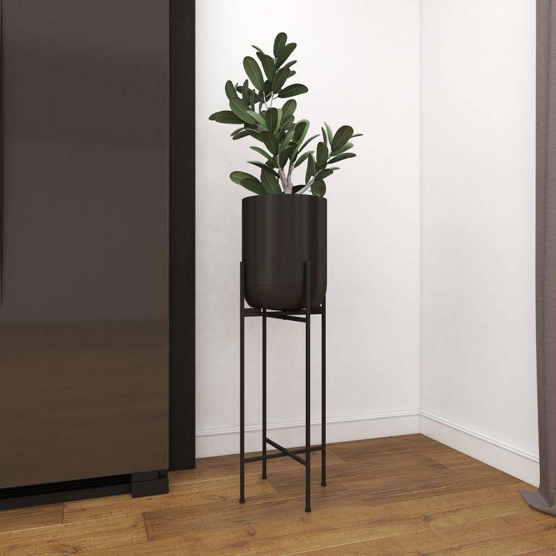 Modern Indoor/Outdoor Tall Black Metal Planter with Stand