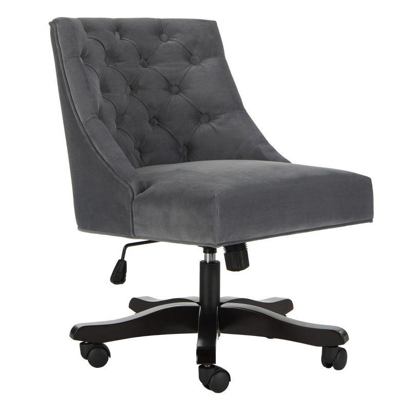 Elegant Gray Tufted Transitional Swivel Desk Chair in Wood Finish