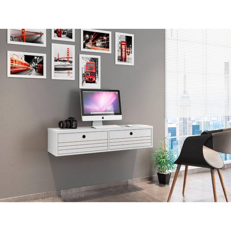 White Wall Mounted Floating Office Desk with Drawers