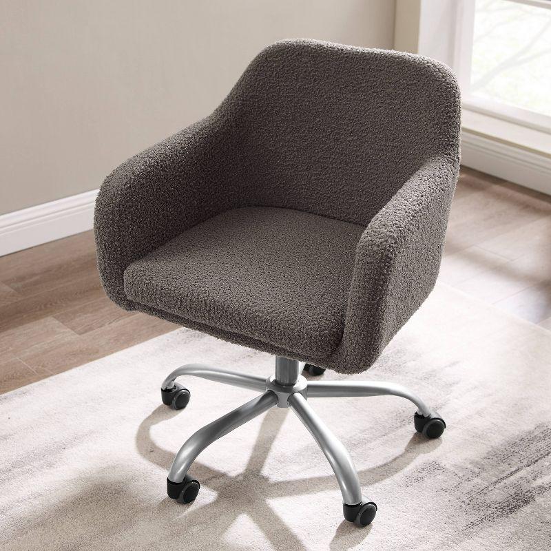 Ergonomic Gray Sherpa Swivel Office Chair with Fixed Arms