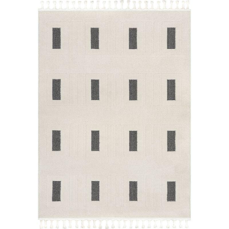 Gray and Off-White Geometric 8' x 10' Synthetic Area Rug