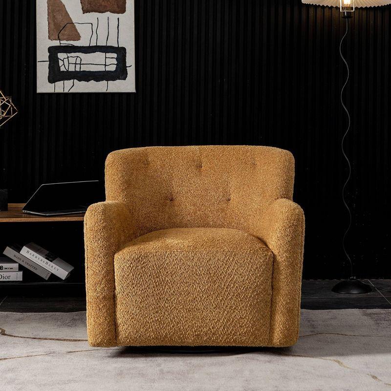 Camel Chenille Upholstered Swivel Barrel Accent Chair