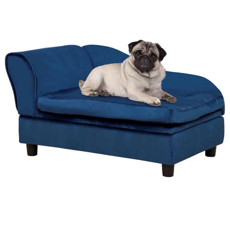 Blue Velvet Small Dog Sofa Bed with Storage