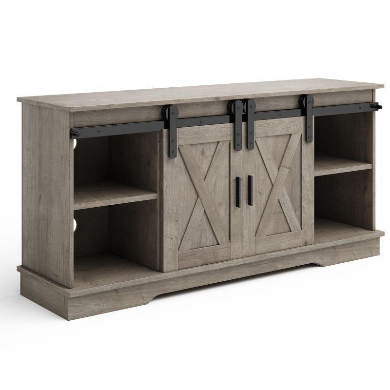 Lavish Home 65-inch TV Stand with Media Console Shelves, Cable Management, and Sliding X-Style Barn Doors, Gray