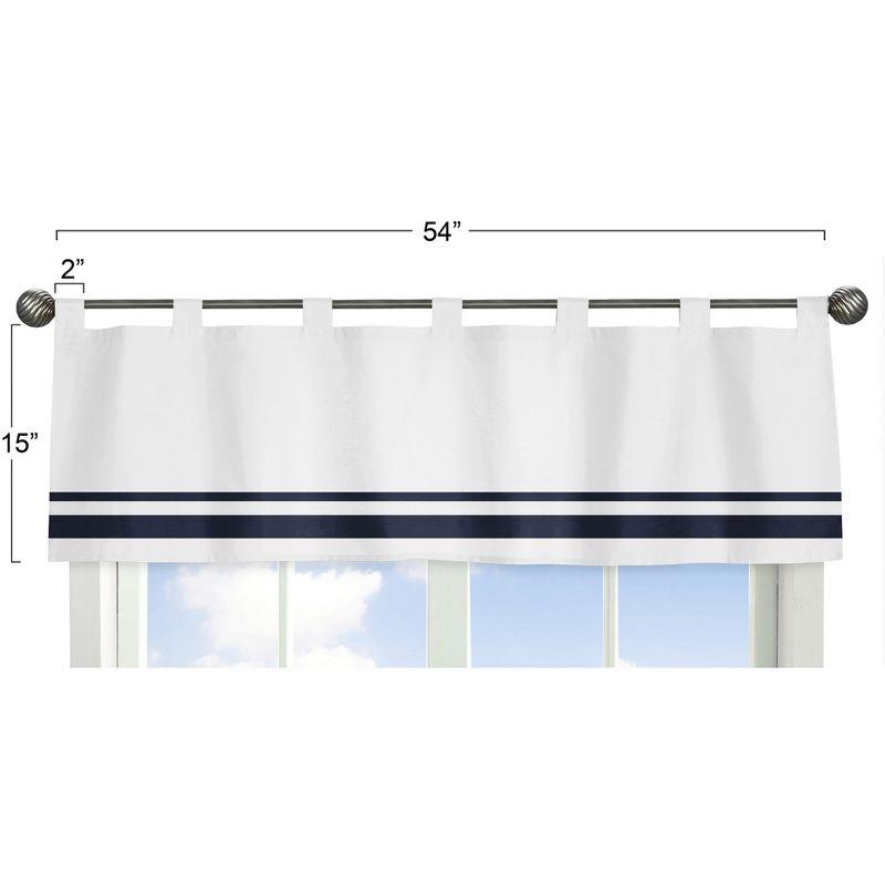 White and Navy Cotton Tab Top Window Valance