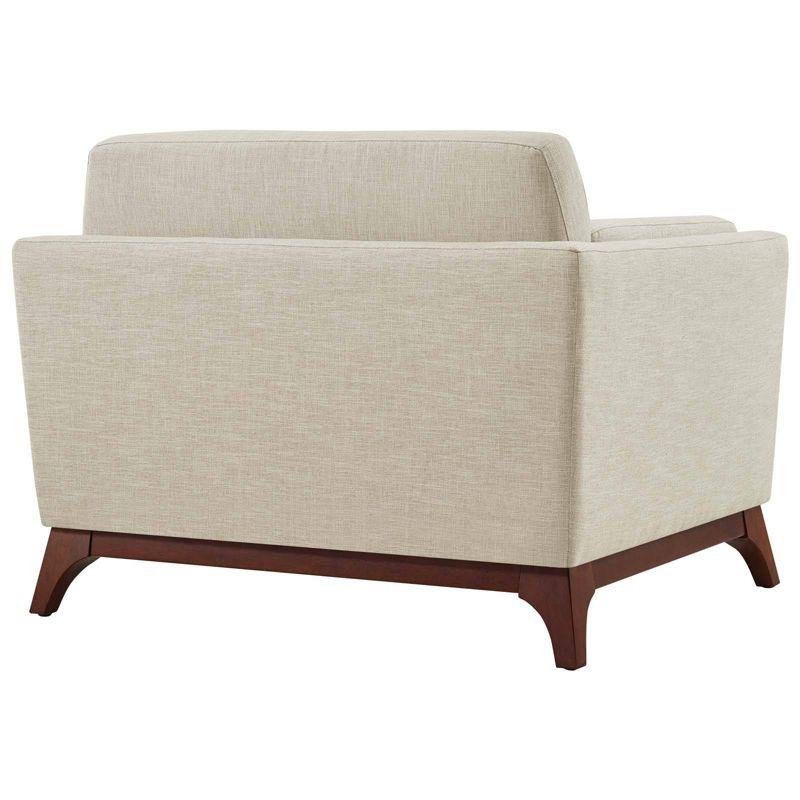 Mid-Century Modern Beige Upholstered Wood Accent Chair