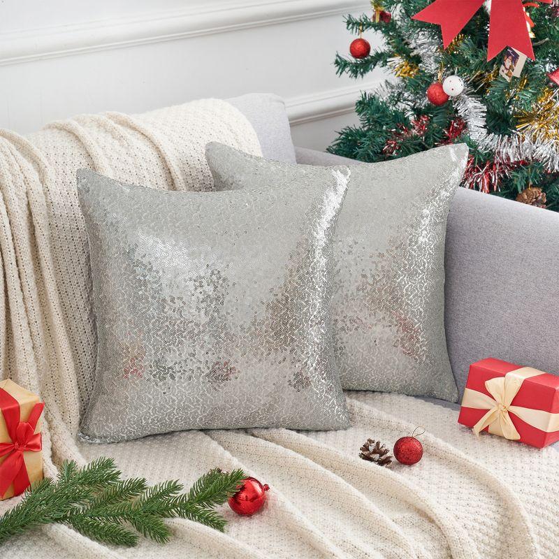 Unique Bargains Home Decor Sequin Square Glitter Decorative Personalized  Throw Pillow Covers 2 Pcs Silver 18" x 18"