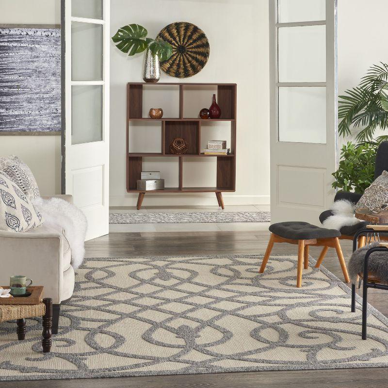 Cream Grey Geometric Synthetic Indoor/Outdoor Area Rug