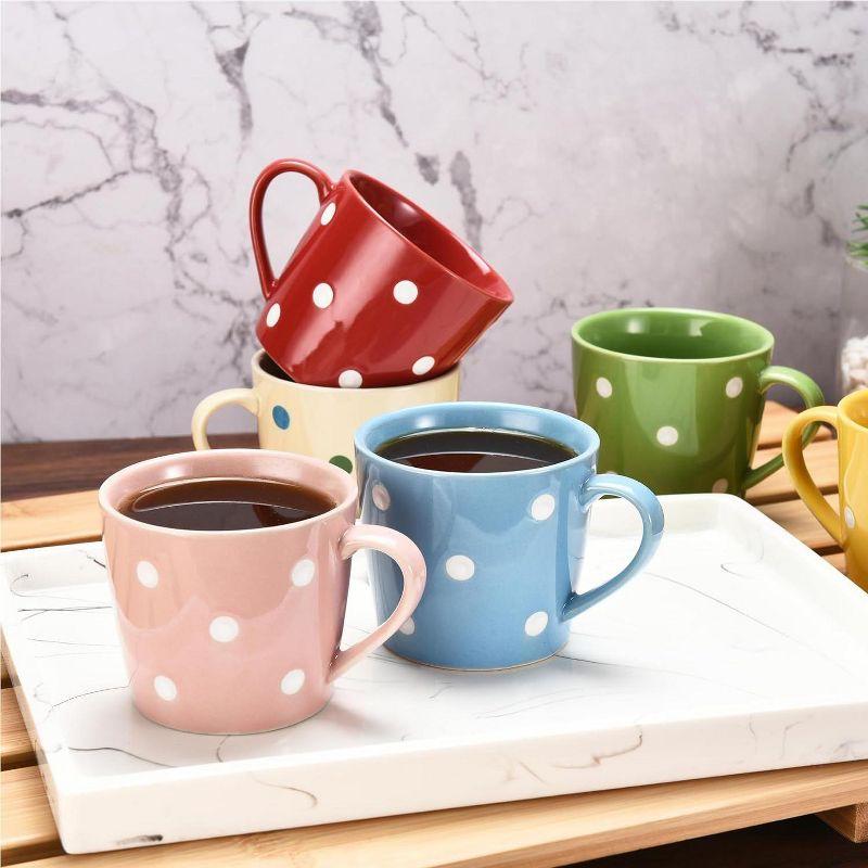 Colorful Polka Dot Ceramic Coffee Mugs Set of 6