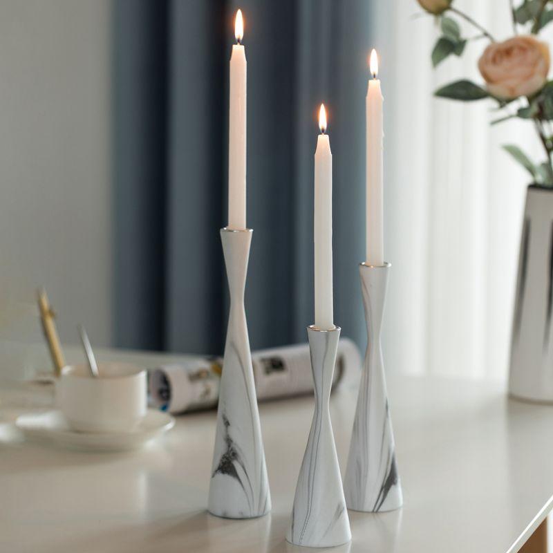 Ivy Bronx Marble Resin Candle Holders - 3 Set Taper Candlesticks for Home Decor, Table Centerpieces, White