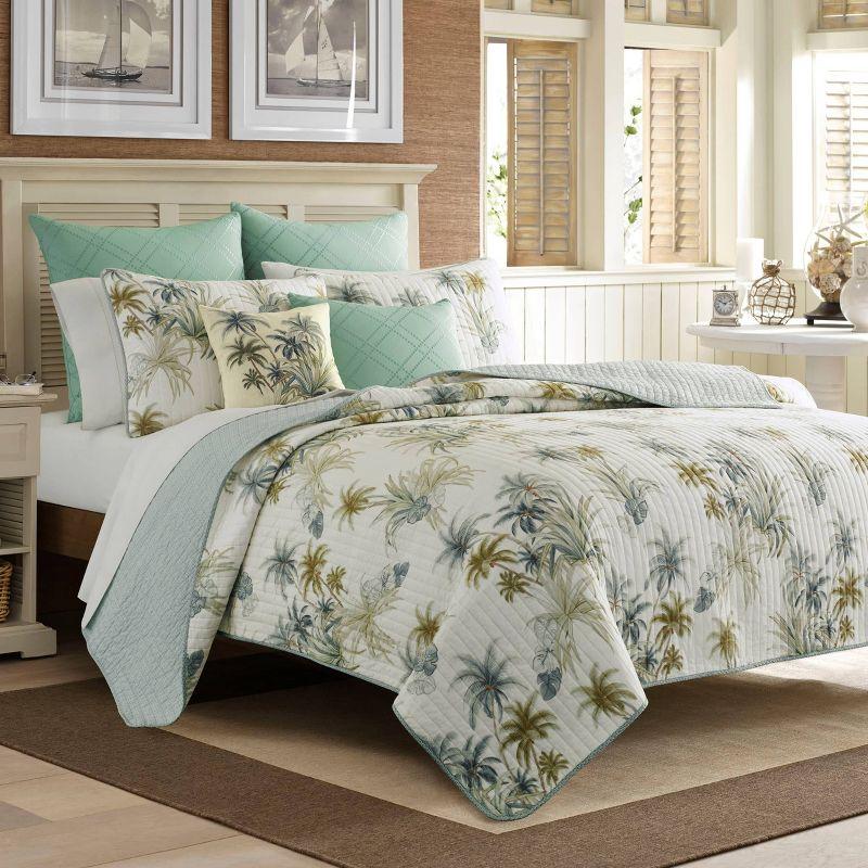 Serenity Palms Reversible Cotton Quilt Set, Full/Queen, Blue