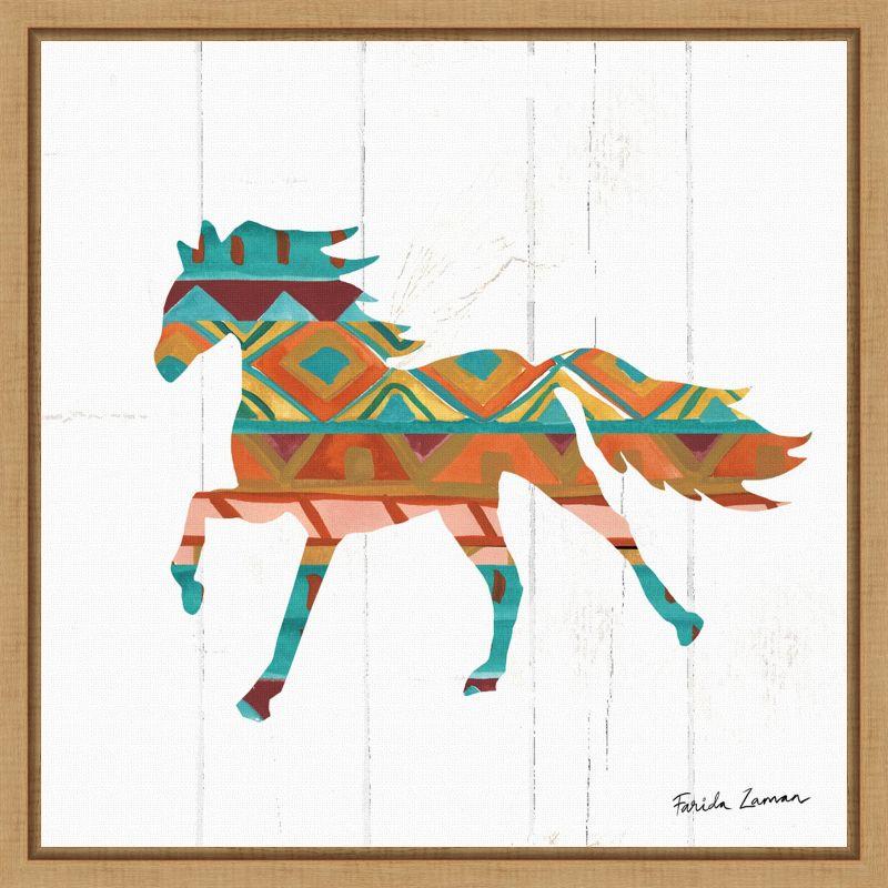 Southwestern Geometric Horse Framed Canvas Wall Art, 16" x 16"