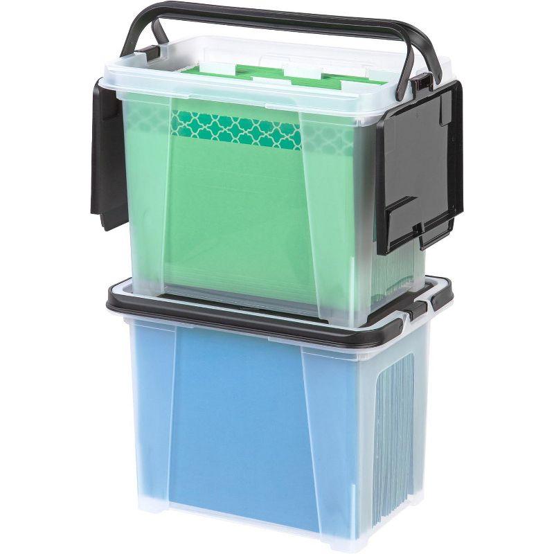 IRIS USA File Box File Organizer Plastic File Box w/ Winglid for Letter/Legal File, Clear 18 Qt. 4Pack