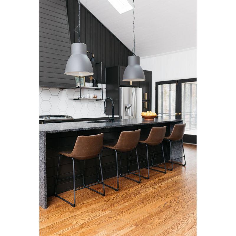 Benjara Tia Counter Height Chair Set Of 2, Brown Faux Leather, Bucket Seat (Set of 2)