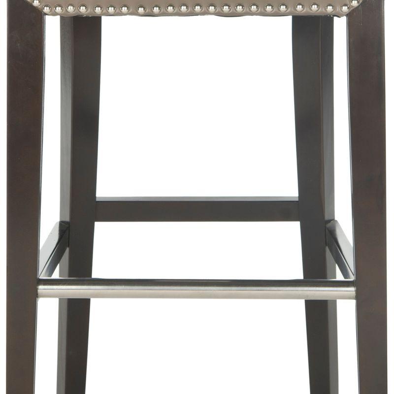 Transitional Gray Leather Bar Stool with Birch Wood Frame