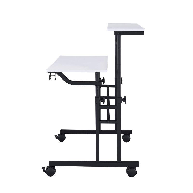 Rolling Writing Desk with Height Adjustable Desktop and Moveable Shelf White - Techni Mobili: Locking Casters, Open Storage