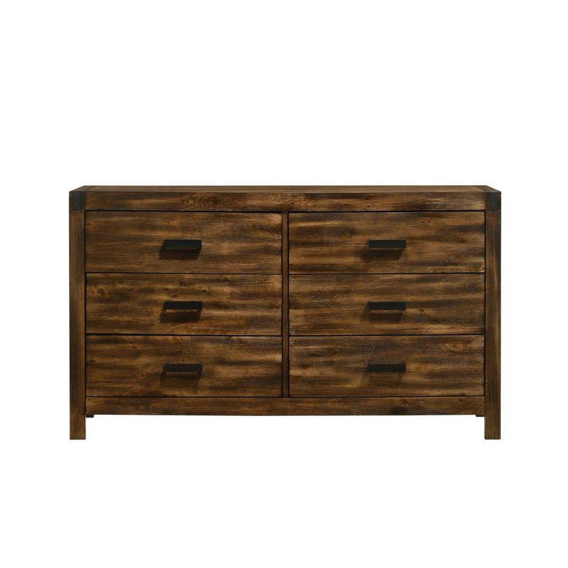 Chestnut Rustic 6-Drawer Dresser with Black Pulls