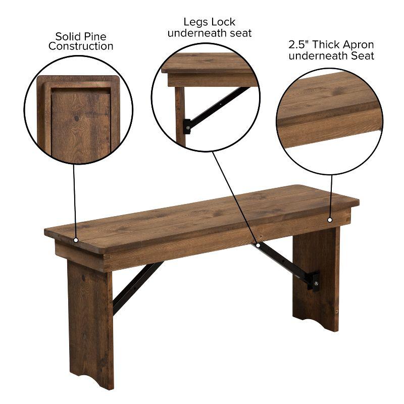 Merrick Lane 40" x 12" Antique Rustic Solid Pine Folding Farmhouse Style Bench