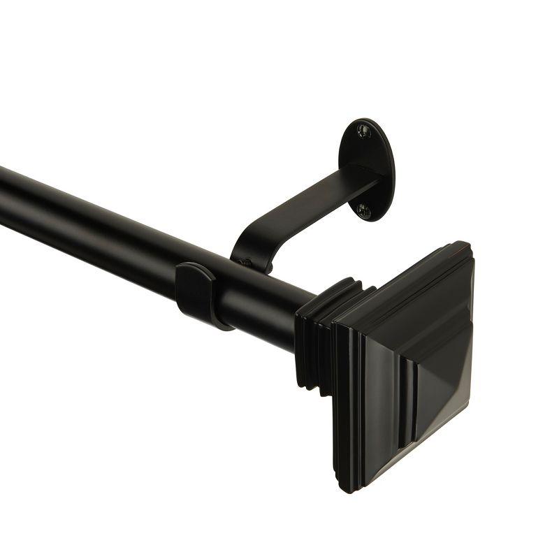Florence 1" Window Drapery Single Curtain Rod with Stacked Square Finial - 28"-48" - Black - Elrene Home Fashions