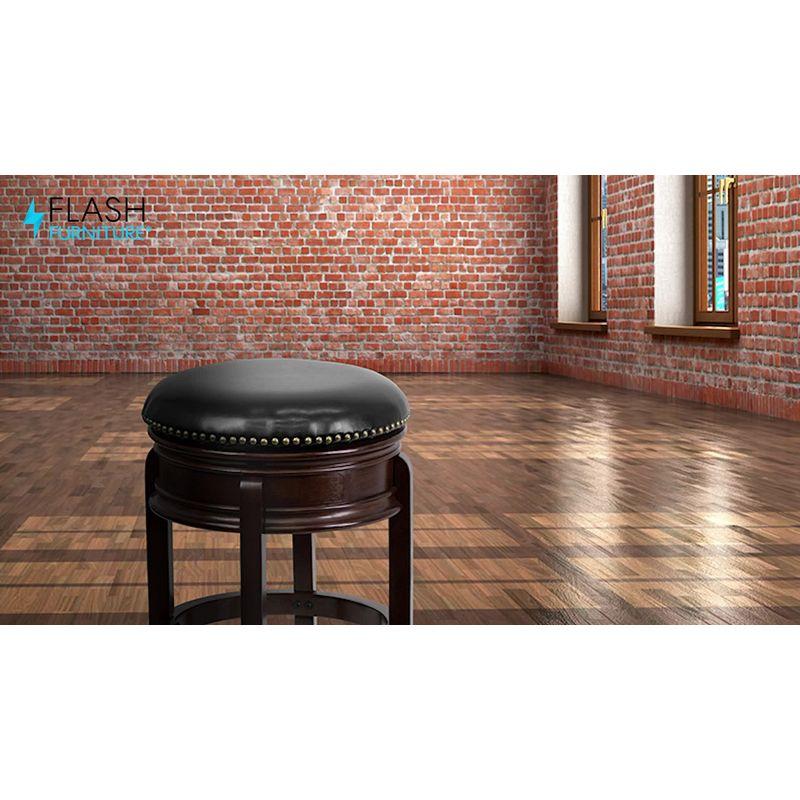 24'' Black Leather Swivel Saddle Wood Counter Stool