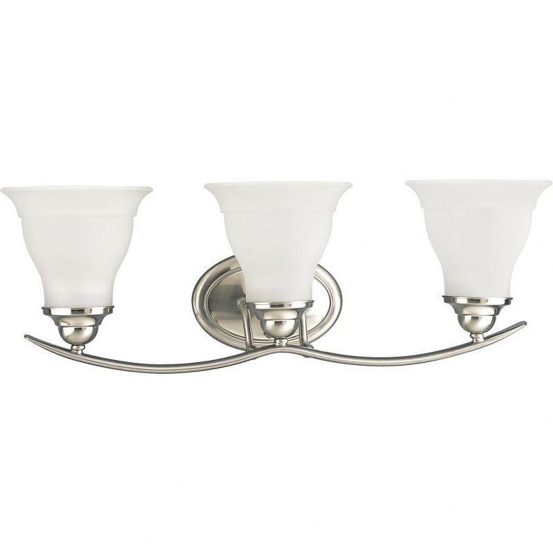 Progress Lighting Trinity 3-Light Bath Fixture, Brushed Nickel, Etched Glass Shades