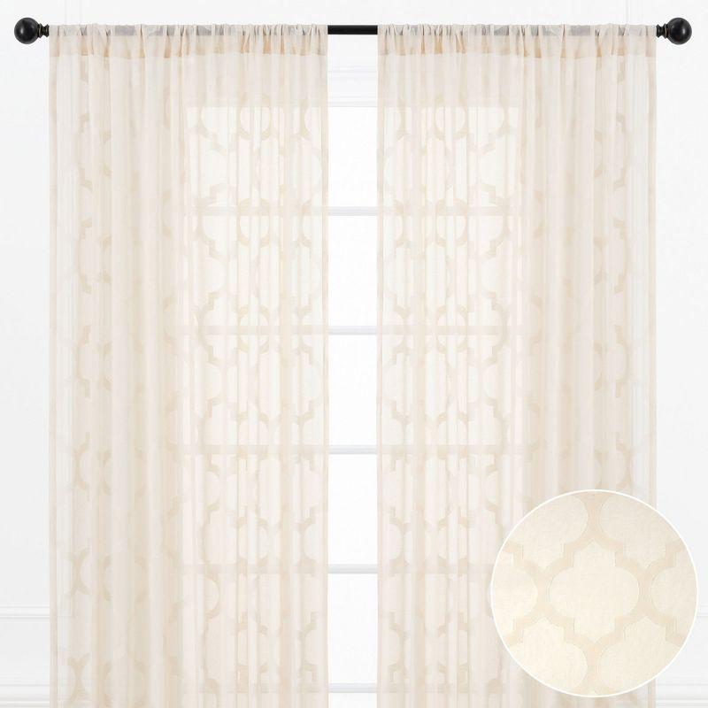 Chanasya 2pk Quatrefoil Voile Sheer Window Curtain Panels - Set of 2 - 52 x 63 Inches Long - Beige