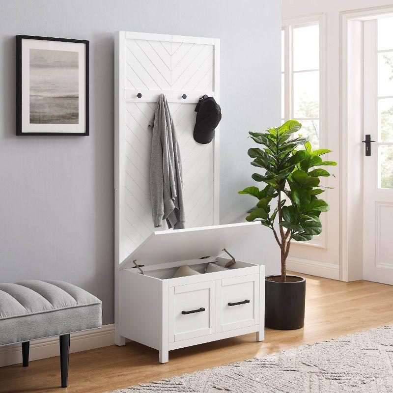 Kayce Hall Tree White - Crosley: Mudroom Storage Solution, Entryway Organizer with 4 Hooks, Veneer Finish