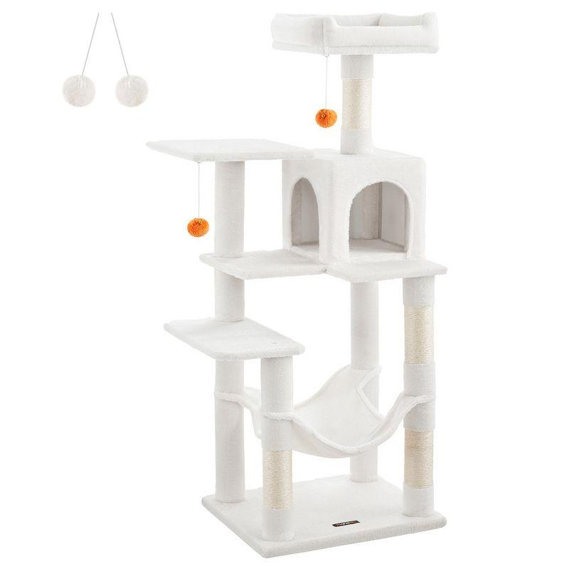 Feandrea Cat Tree, 56.3¡å H Cat Tower for Indoor Cats, Multi-Level Cat Condo with 4 Scratching Posts, 2 Perches, Hammock, Cave, Cream White
