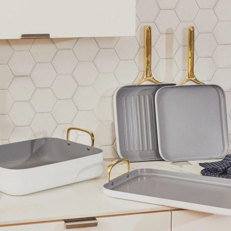 Caraway Home 7pc Square Cookware Set Perracotta: Nonstick Ceramic, Griddle Pans, Roasting Pan, Pot Lid Organizer