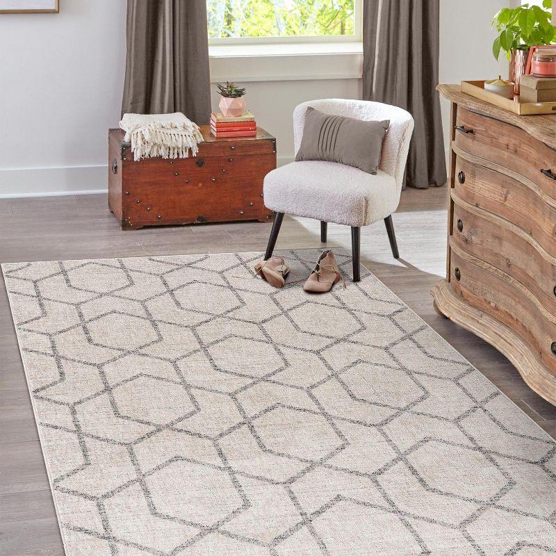 Ivory Trellis 9' x 12' Stain-Resistant Synthetic Area Rug